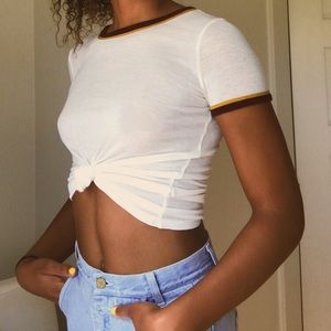 Maroon and gold ringer tee